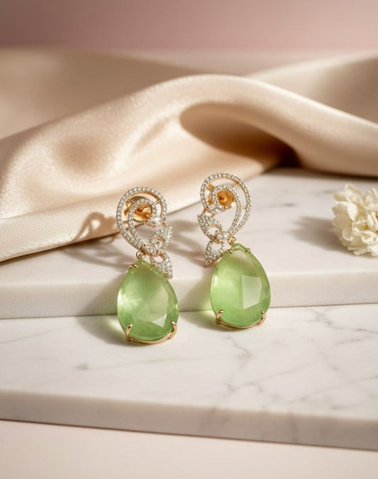 Minty Petal Rose Gold Earrings - Opal Touch