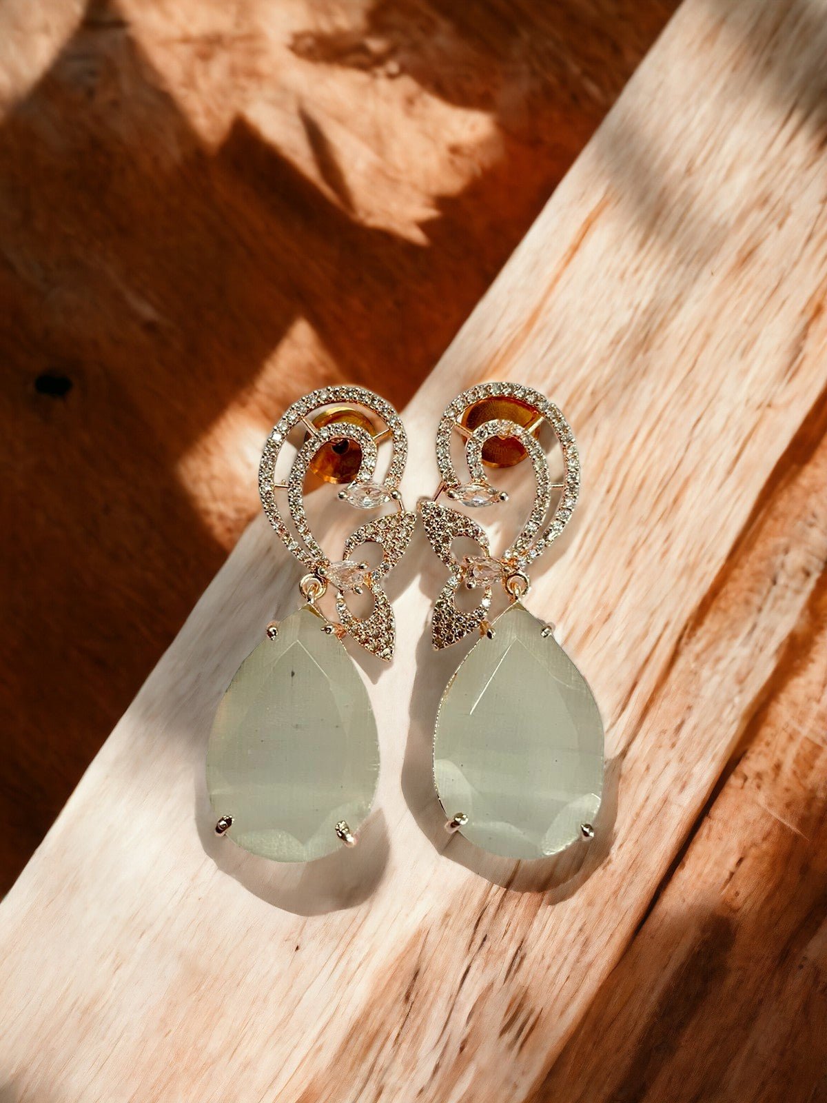 Earrings - Minty Petal Rose Gold Earrings - Opal Touch