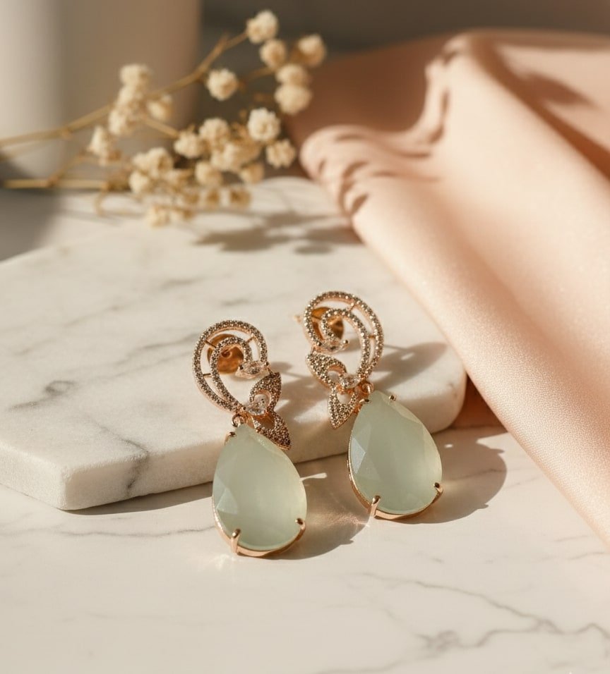 Minty Petal Rose Gold Earrings - Opal Touch