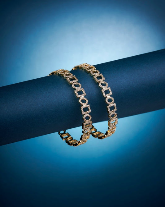 Modern American Diamond Gold Bangles (Pack of 2) - Opal Touch