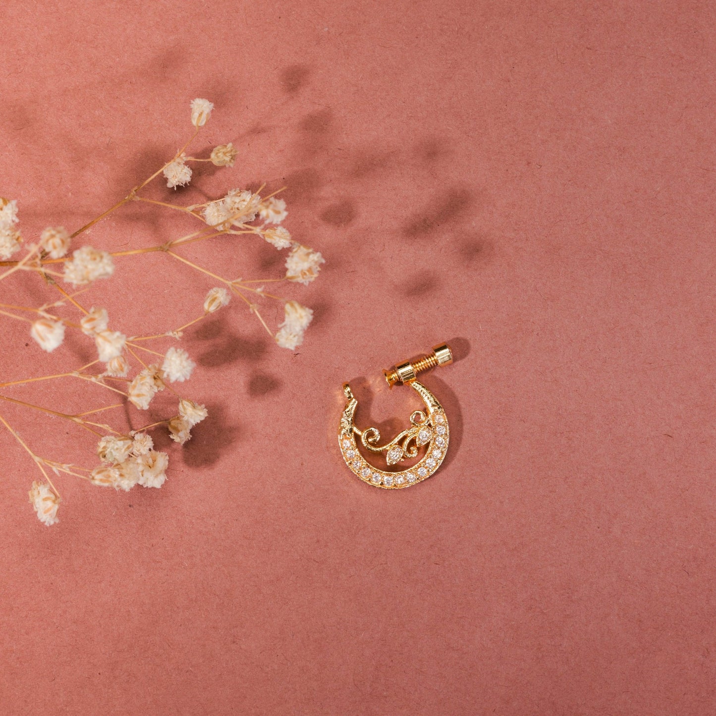 Moon Golden Screw Nose Pin - Opal Touch