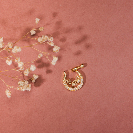 Moon Golden Screw Nose Pin - Opal Touch