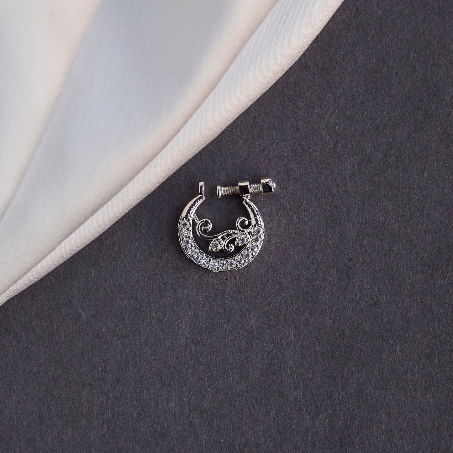 Nose Pin - Moon Rhodium Screw Nose Pin - Opal Touch