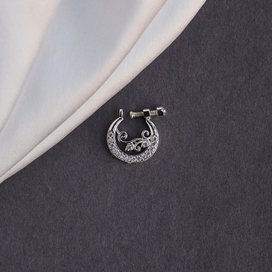 Nose Pin - Moon Rhodium Screw Nose Pin - Opal Touch