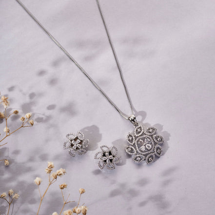 Locket Set - Moonflower Spark Rhodium Plated Locket Set - Opal Touch