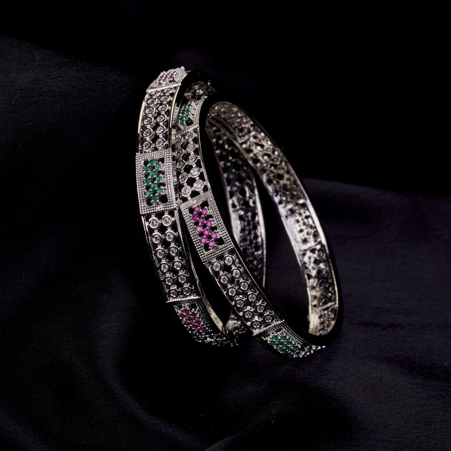 Bangles - Moonlace Band Rhodium Plated Bangle - Opal Touch