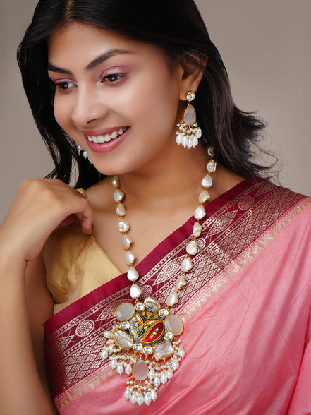 Necklace - Mor Pankh Gold Plated Necklace Set - Opal Touch