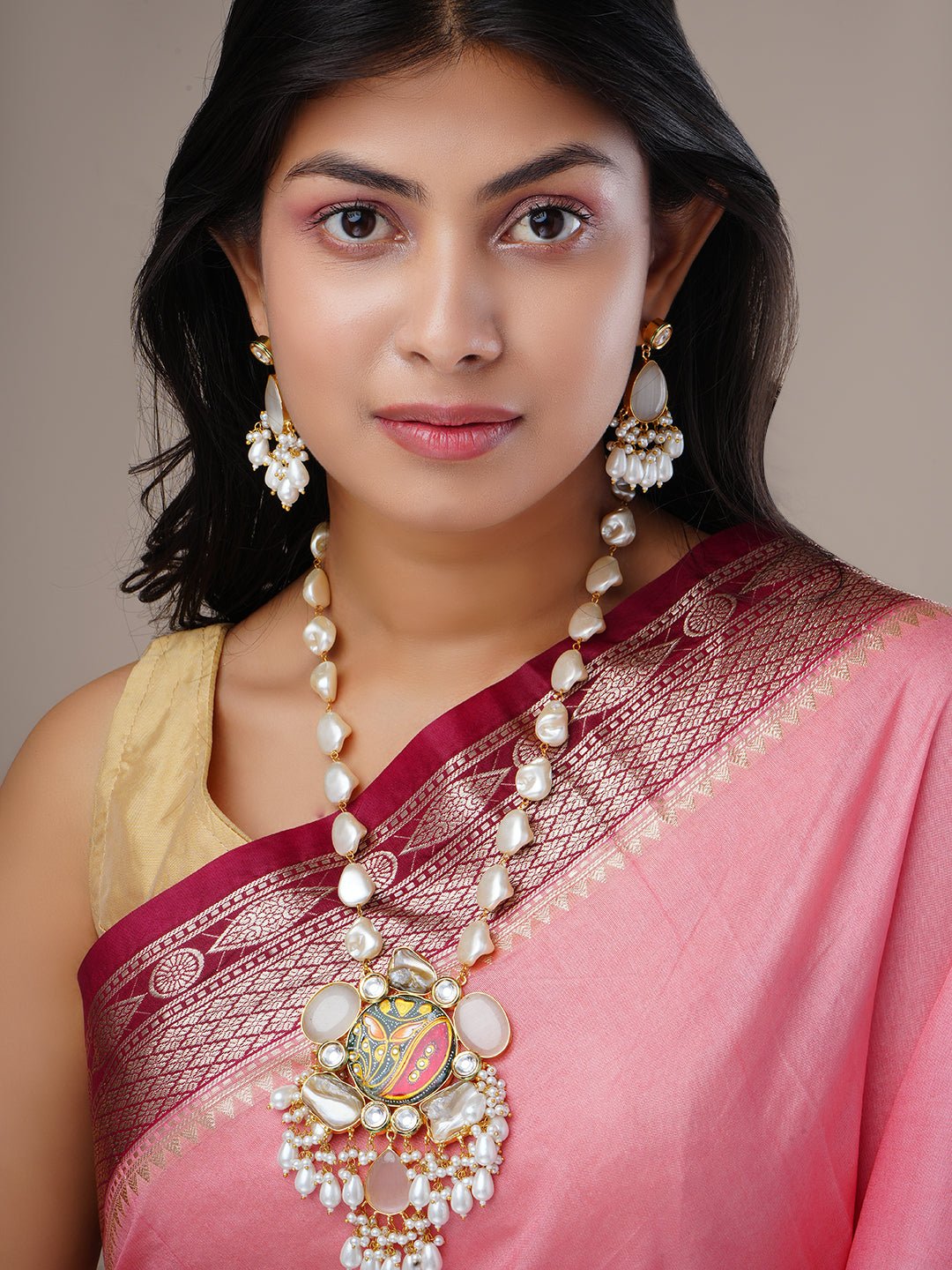 Necklace - Mor Pankh Gold Plated Necklace Set - Opal Touch