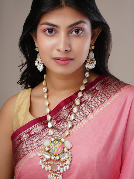 Necklace - Mor Pankh Gold Plated Necklace Set - Opal Touch