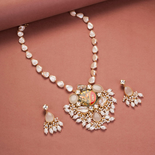 Necklace - Mor Pankh Gold Plated Necklace Set - Opal Touch