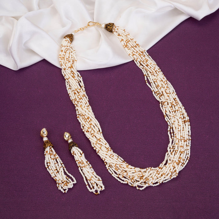 Necklace - Moti Jhalar Necklace Set - Opal Touch