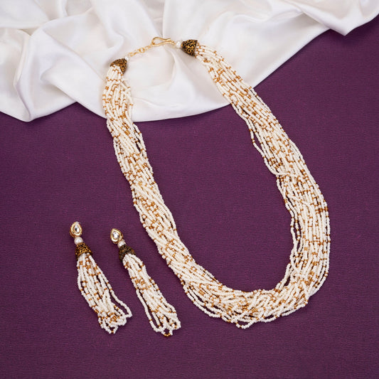 Necklace - Moti Jhalar Necklace Set - Opal Touch