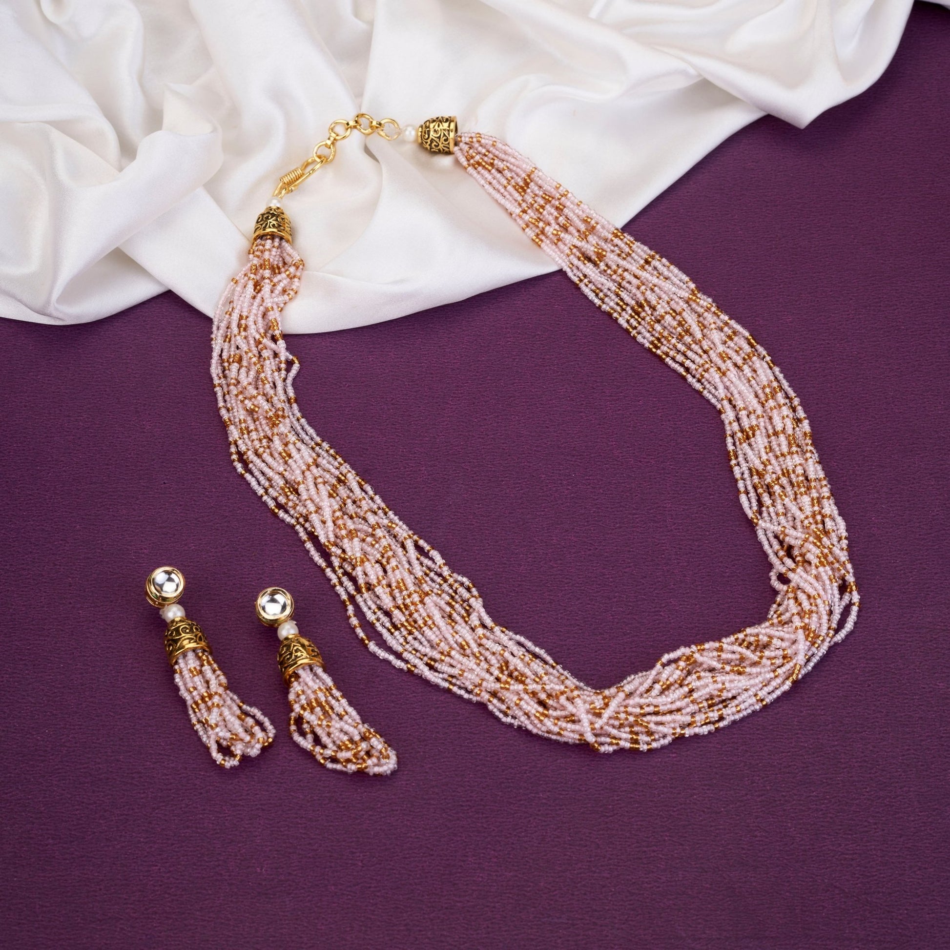 Necklace - Moti Jhalar Necklace Set - Opal Touch