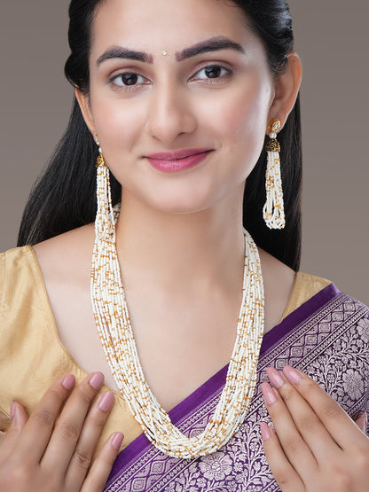 Necklace - Moti Jhalar Necklace Set - Opal Touch