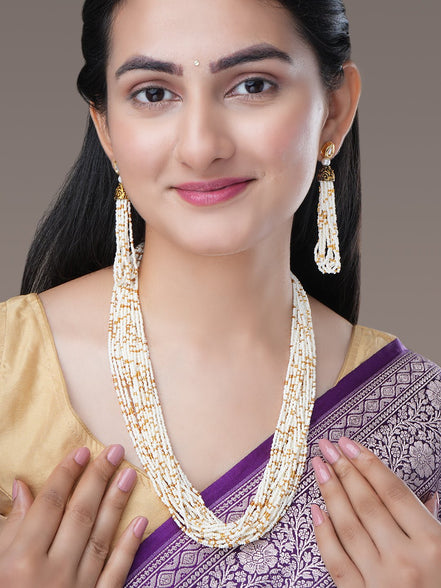 Necklace - Moti Jhalar Necklace Set - Opal Touch