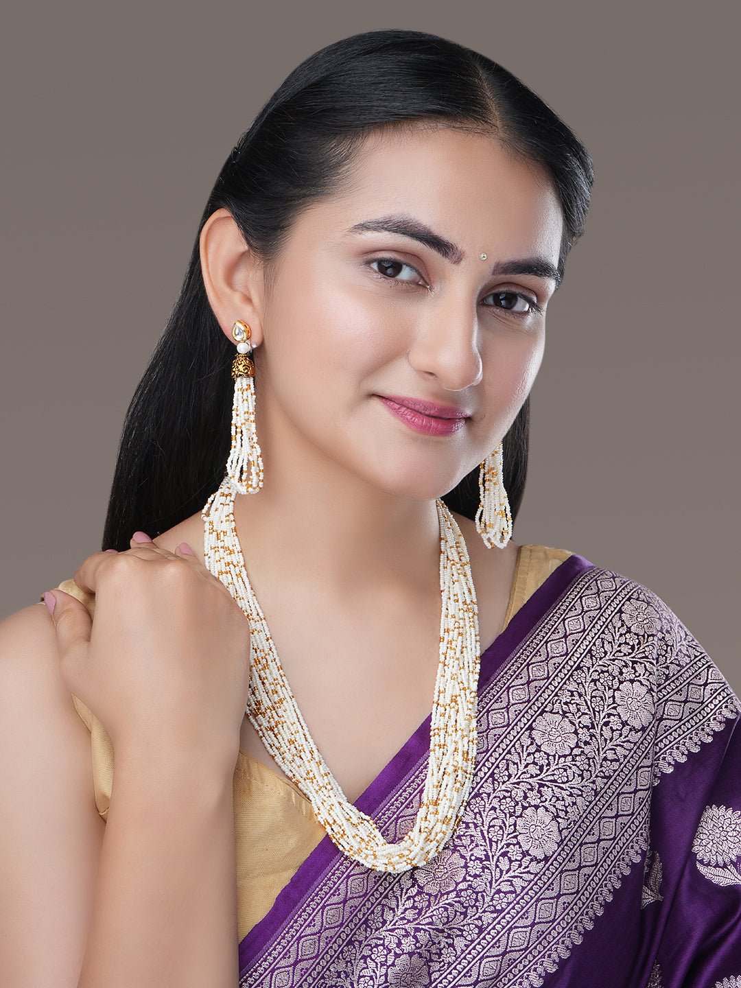 Necklace - Moti Jhalar Necklace Set - Opal Touch