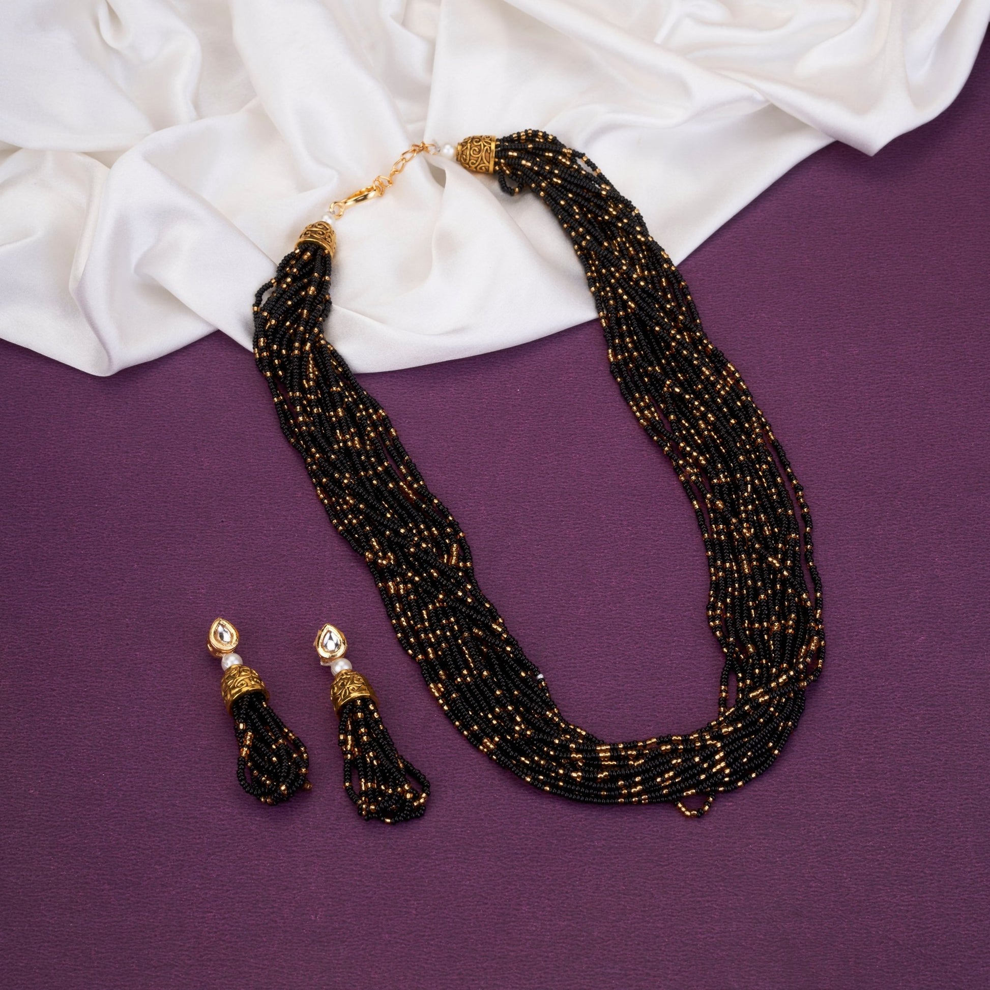 Necklace - Moti Jhalar Necklace Set - Opal Touch