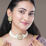 Necklace - Moti Pushp Gold Plated Necklace Set - Opal Touch