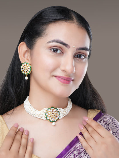 Necklace - Moti Pushp Gold Plated Necklace Set - Opal Touch