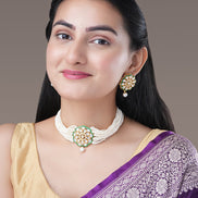 Necklace - Moti Pushp Gold Plated Necklace Set - Opal Touch