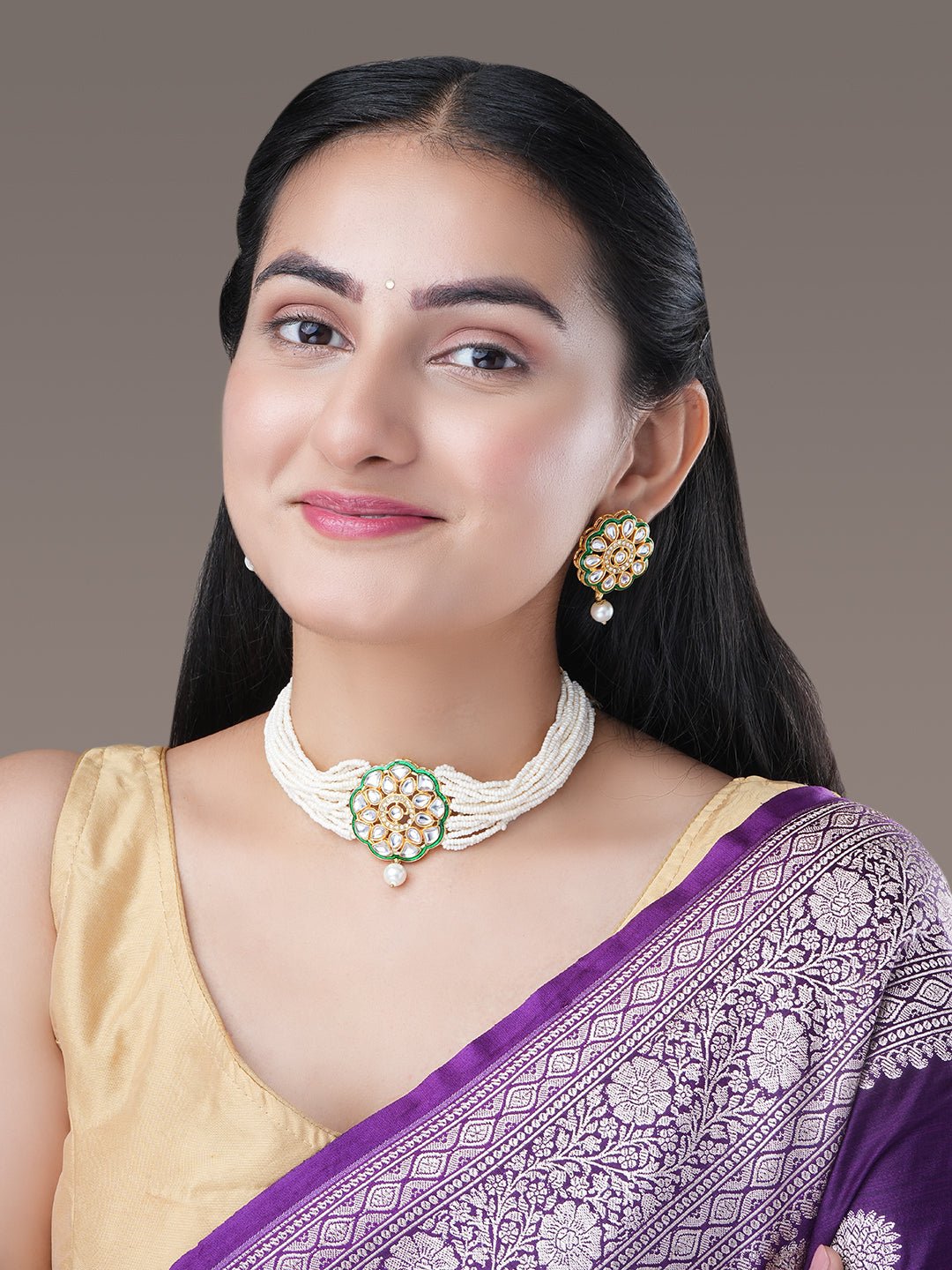 Necklace - Moti Pushp Gold Plated Necklace Set - Opal Touch
