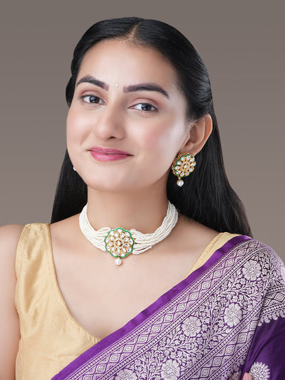 Necklace - Moti Pushp Gold Plated Necklace Set - Opal Touch