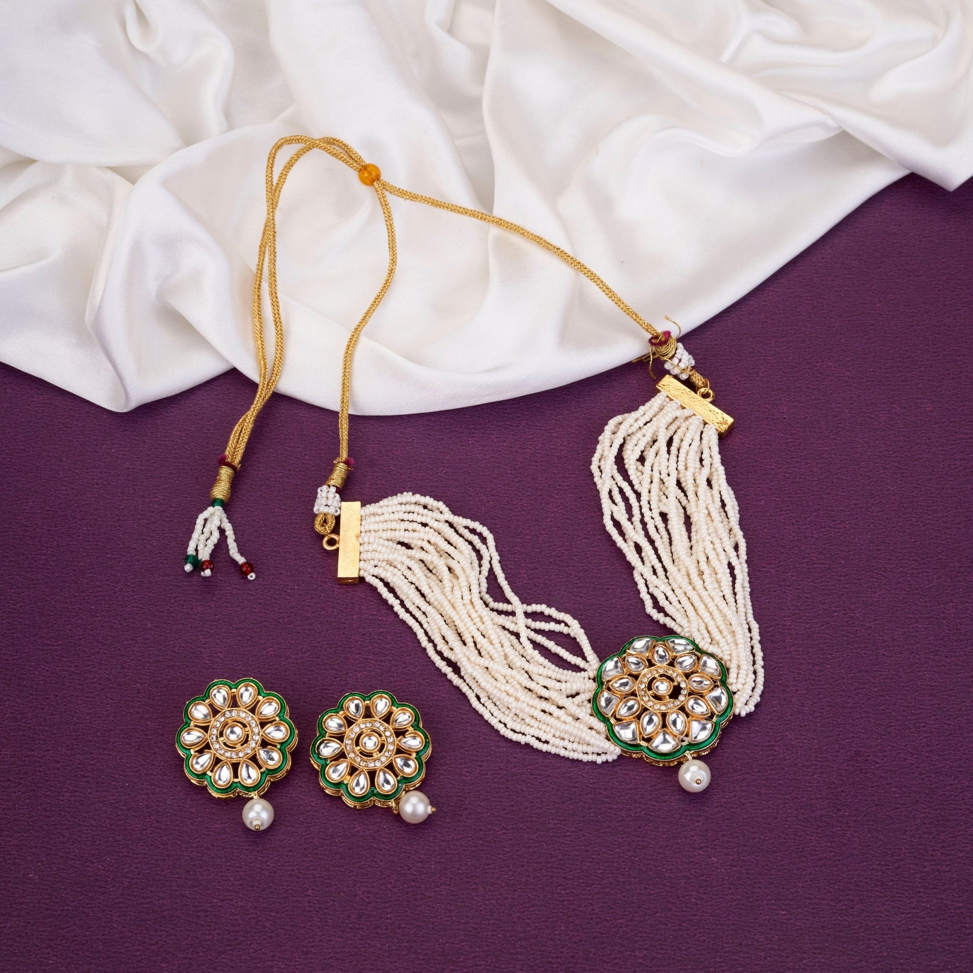 Necklace - Moti Pushp Gold Plated Necklace Set - Opal Touch