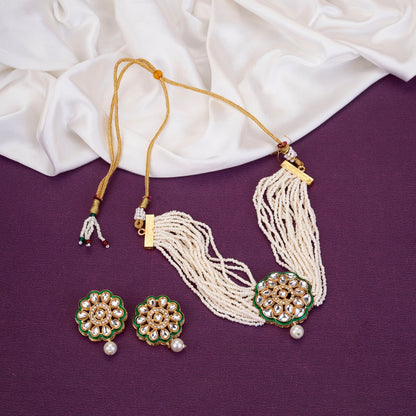 Necklace - Moti Pushp Gold Plated Necklace Set - Opal Touch