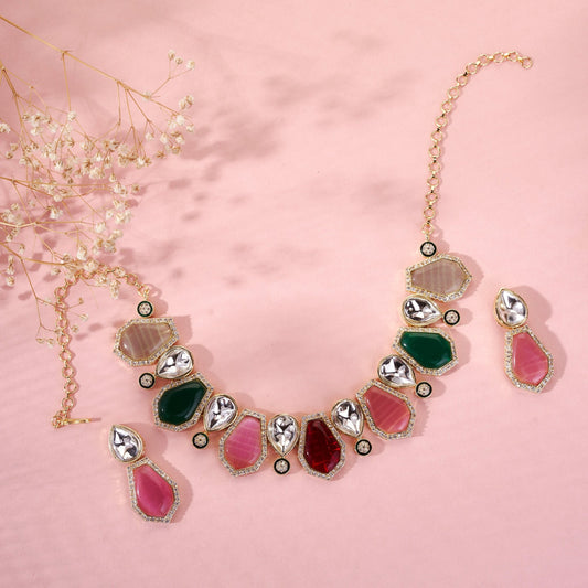 Necklace - Multi Crystal Necklace Set with Earrings - Opal Touch