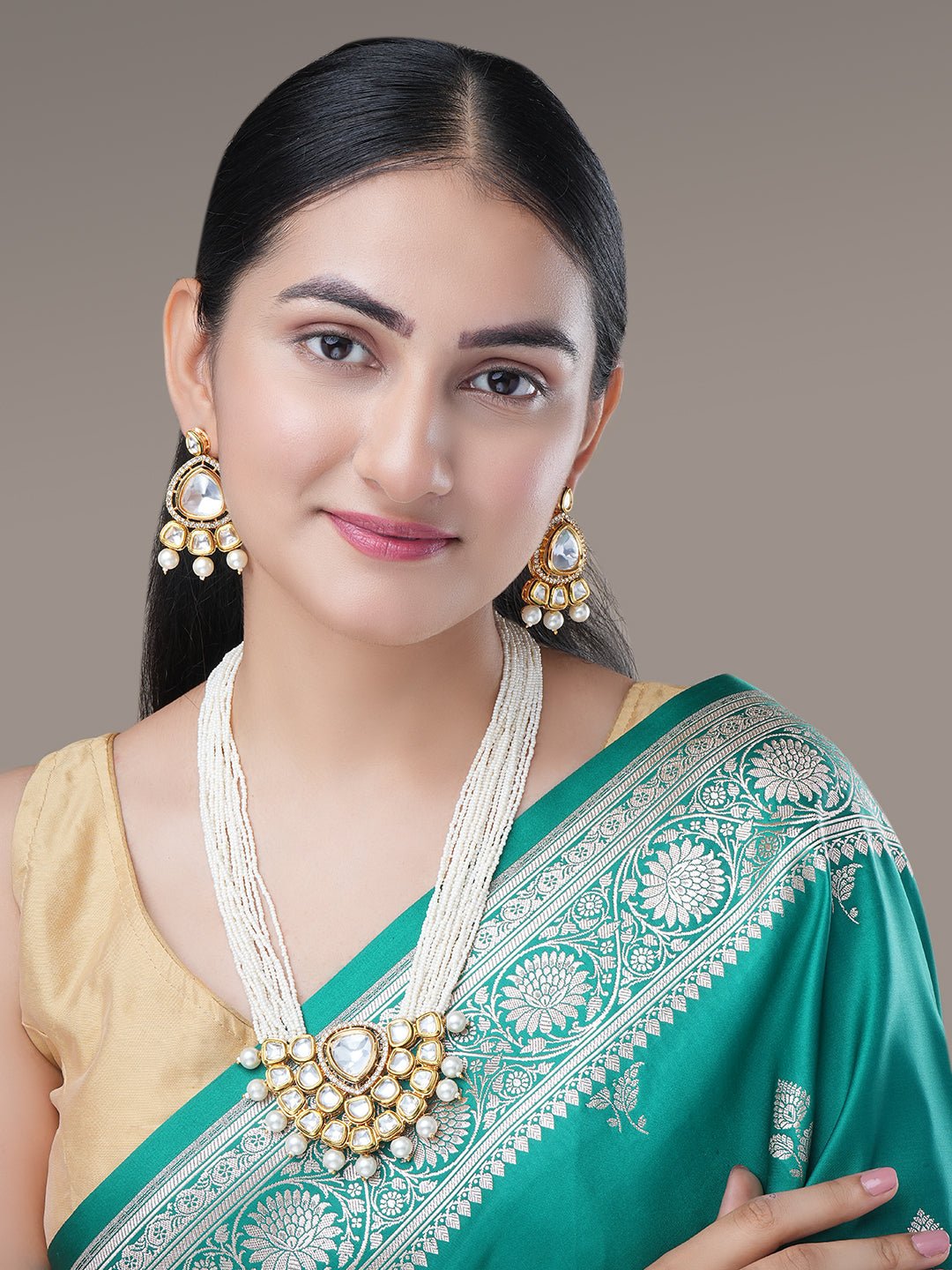 Necklace - Multi Strand Kundan Necklace Set - Opal Touch