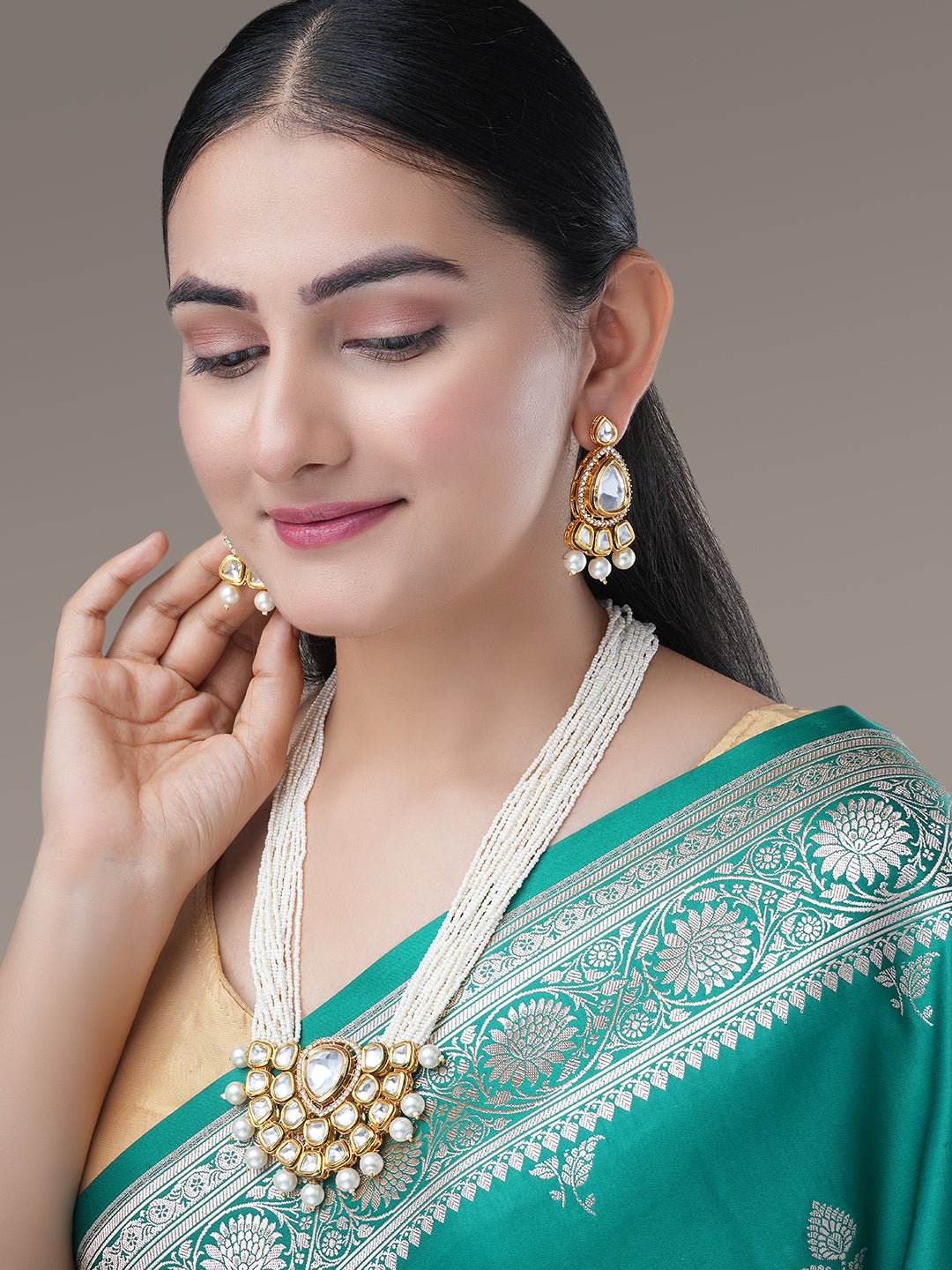 Necklace - Multi Strand Kundan Necklace Set - Opal Touch