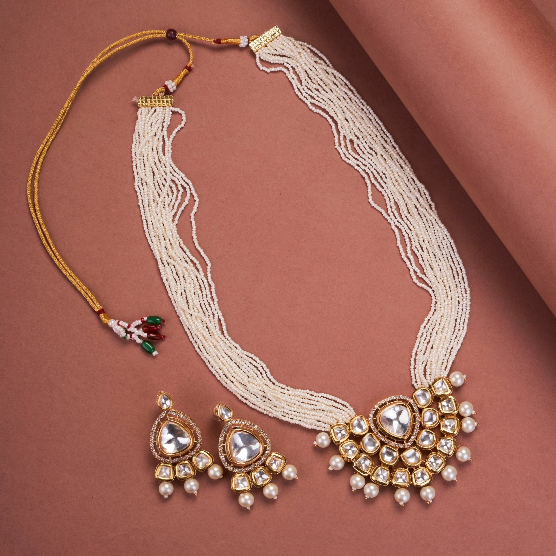 Necklace - Multi Strand Kundan Necklace Set - Opal Touch