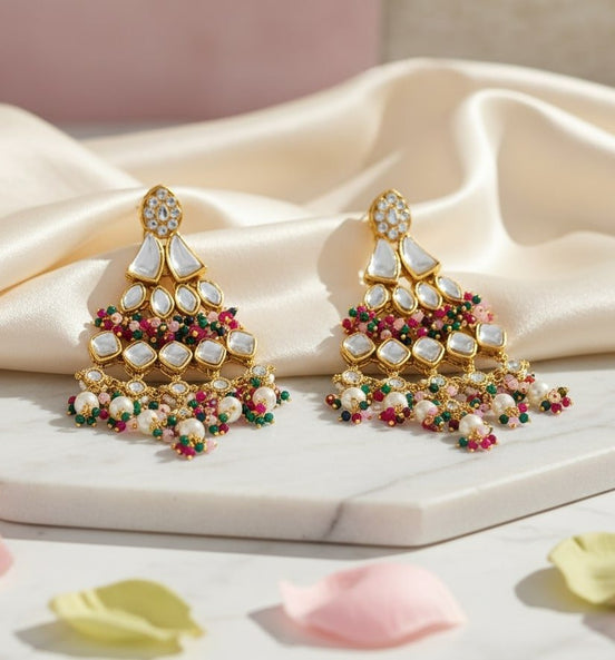 Multicolor Moti Dangler Earrings - Opal Touch