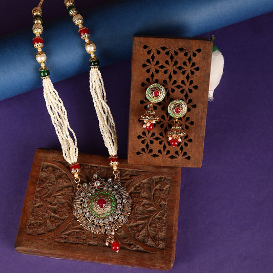 Opal Touch - Multicolor Polki Kundan Moti Mala - Necklace