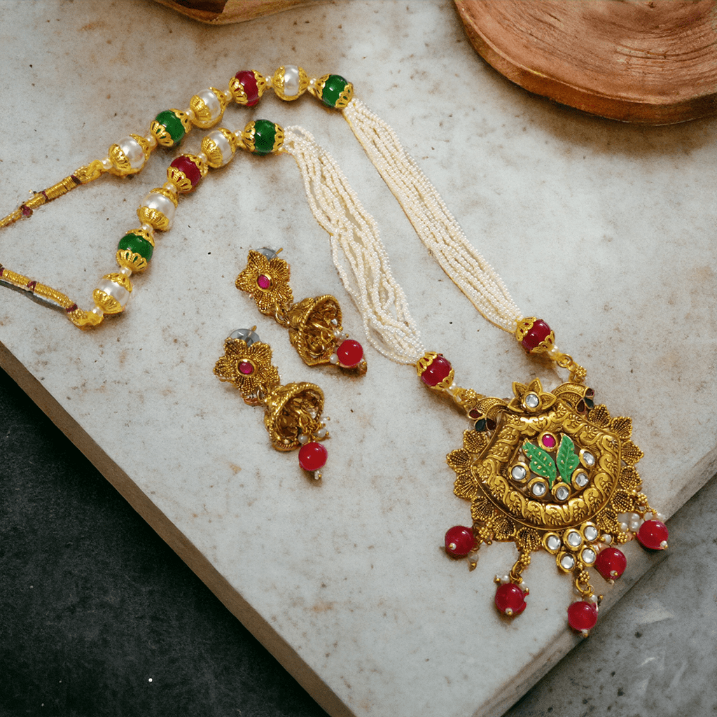 Opal Touch - Multicolor Polki Kundan Moti Mala - Necklace