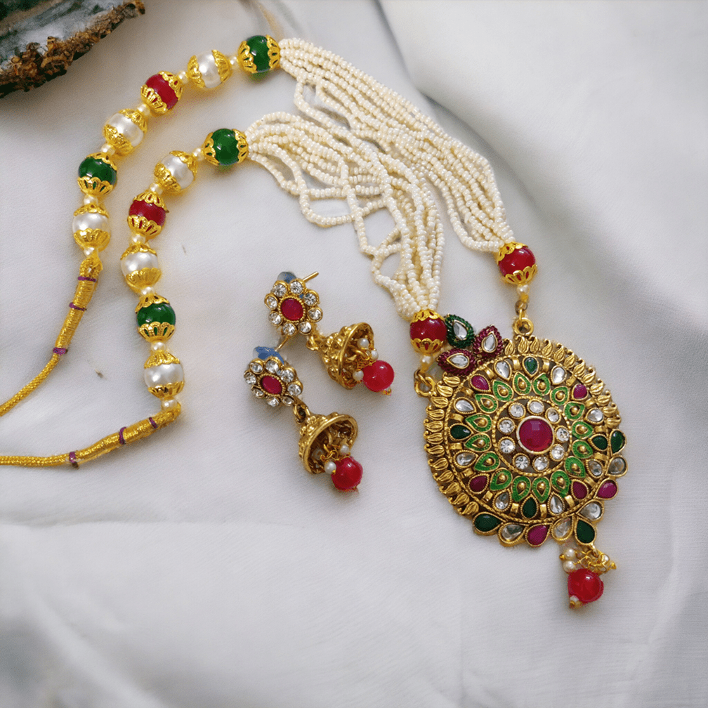 Opal Touch - Multicolor Polki Kundan Moti Mala - Necklace