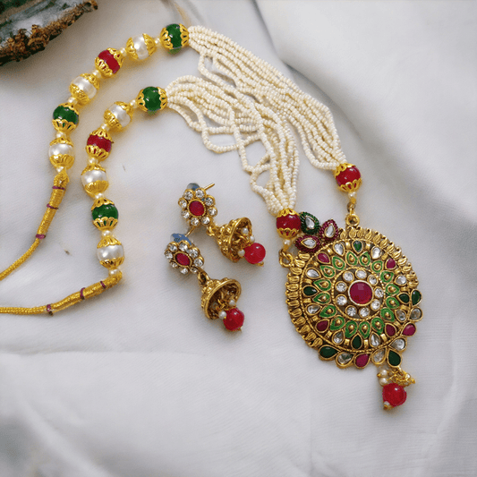 Opal Touch - Multicolor Polki Kundan Moti Mala - Necklace