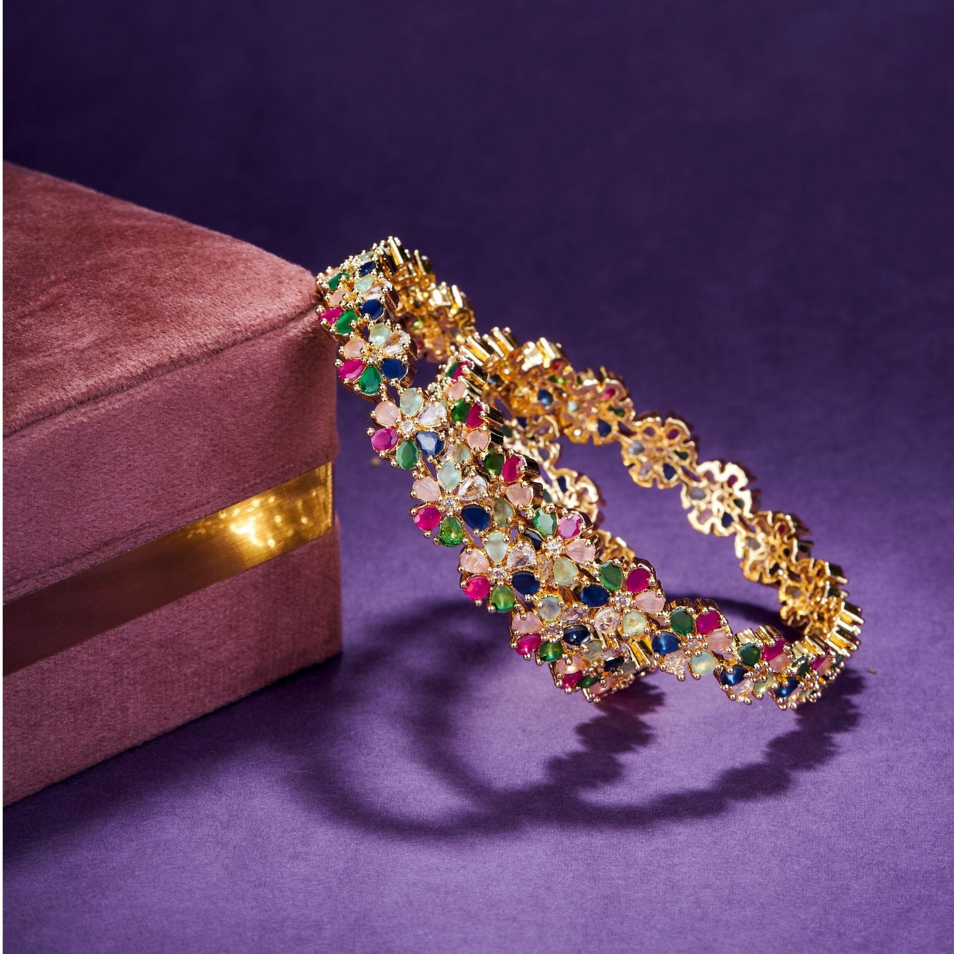 Opal Touch - Multicolored Gold Plated Bangles Set (Pack of 2) - Bangles