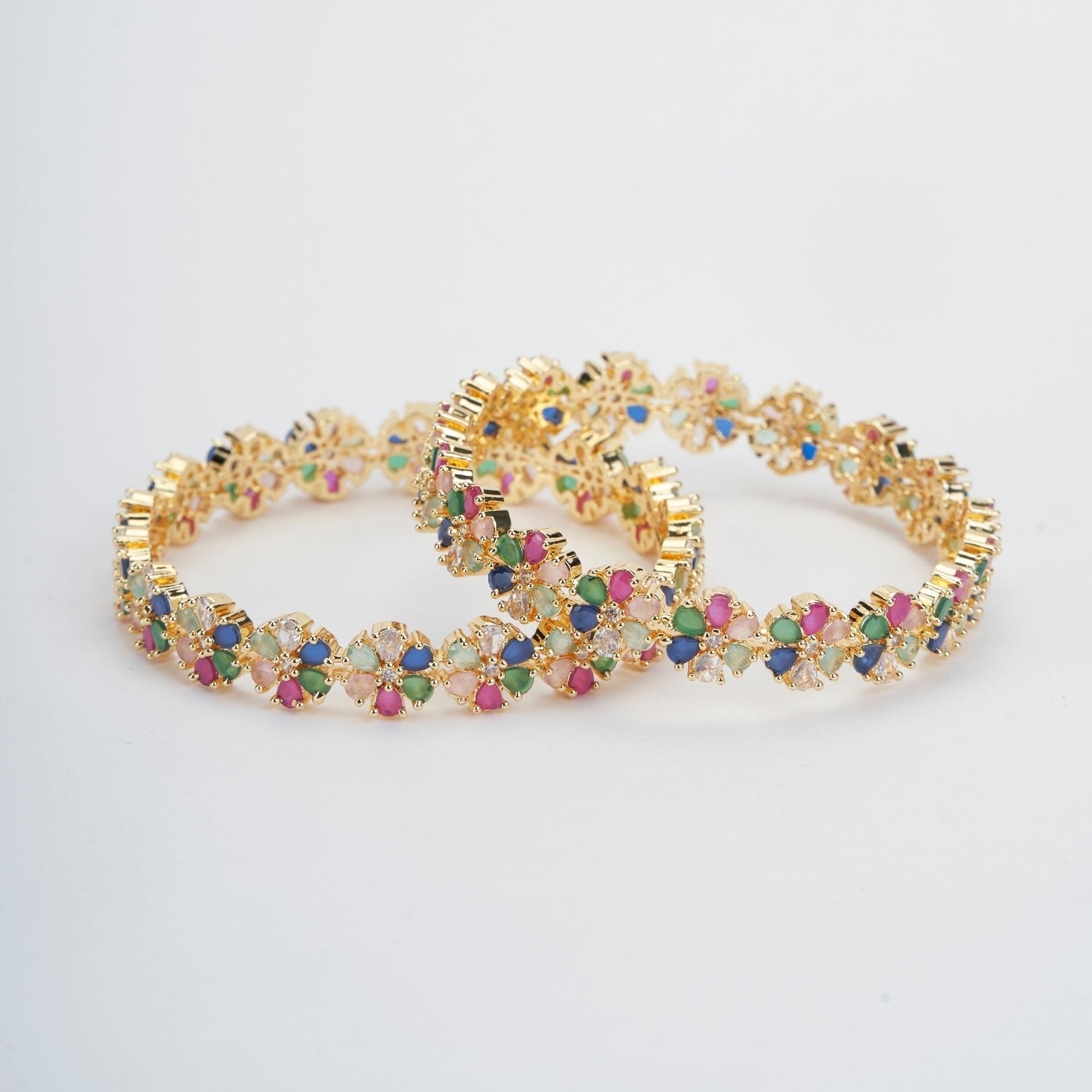 Opal Touch - Multicolored Gold Plated Bangles Set (Pack of 2) - Bangles