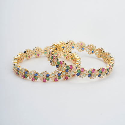 Opal Touch - Multicolored Gold Plated Bangles Set (Pack of 2) - Bangles