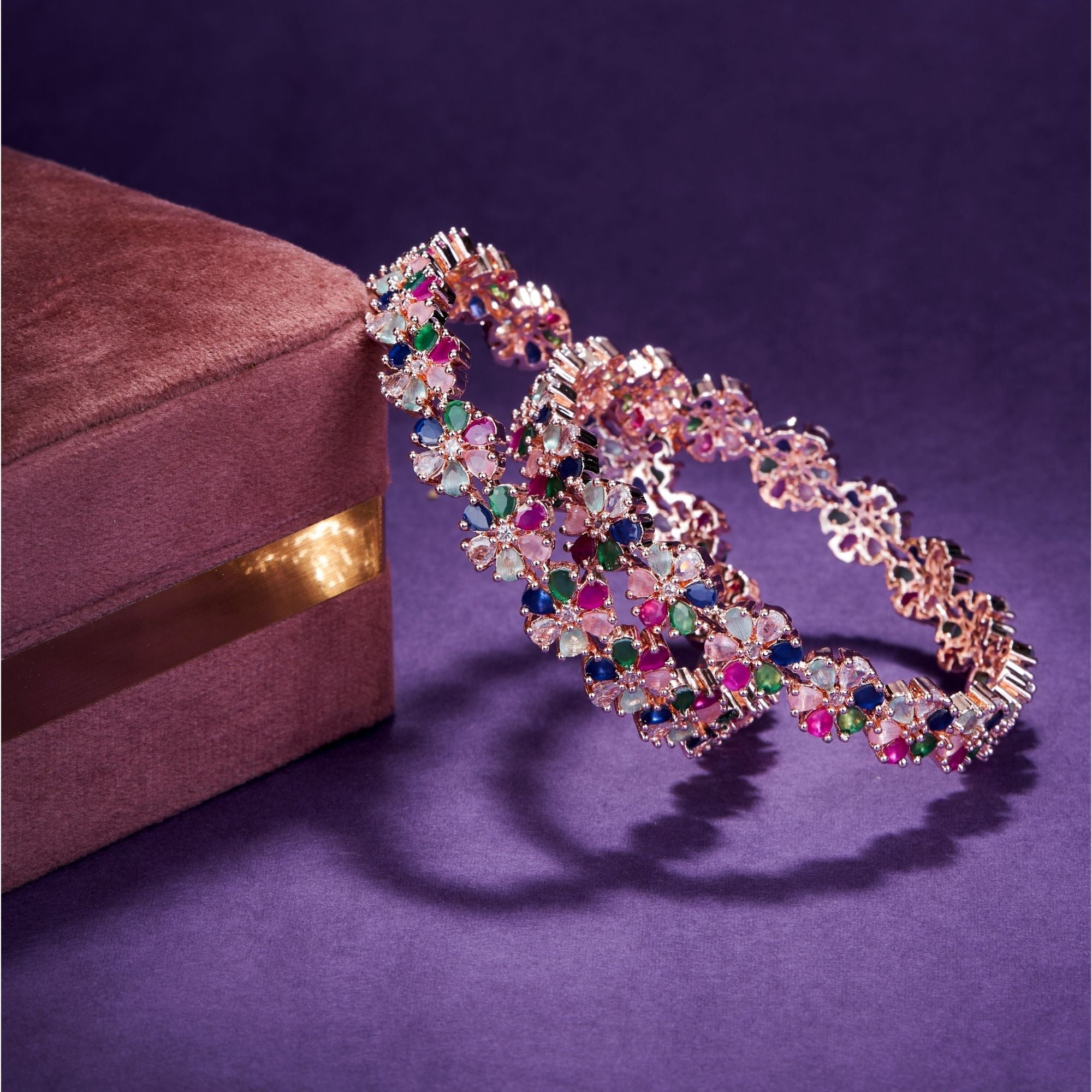 Opal Touch - Multicolored Rose Gold Bangles Set (Pack of 2) - Bangles
