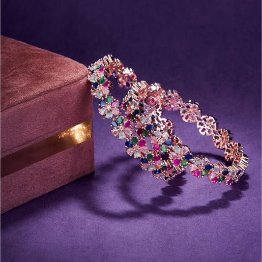 Opal Touch - Multicolored Rose Gold Bangles Set (Pack of 2) - Bangles