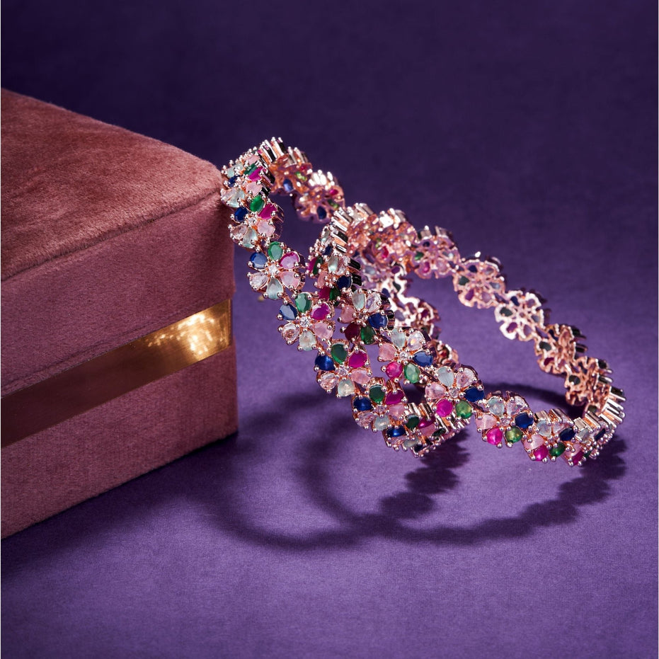 Opal Touch - Multicolored Rose Gold Bangles Set (Pack of 2) - Bangles