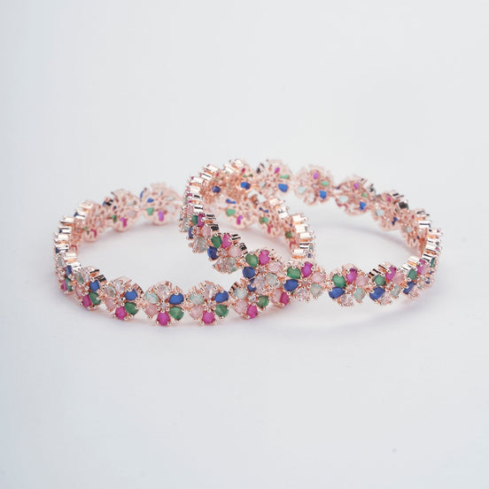 Opal Touch - Multicolored Rose Gold Bangles Set (Pack of 2) - Bangles