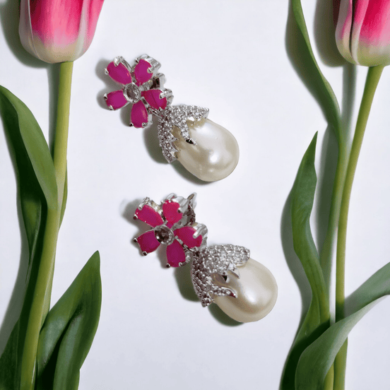 Opal Touch - Mystic Garden Earrings in Rhodium Green-White - Earrings