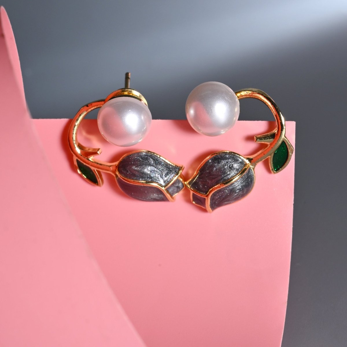 Ocean Rose Petals Gold Plated Earrrings - Opal Touch