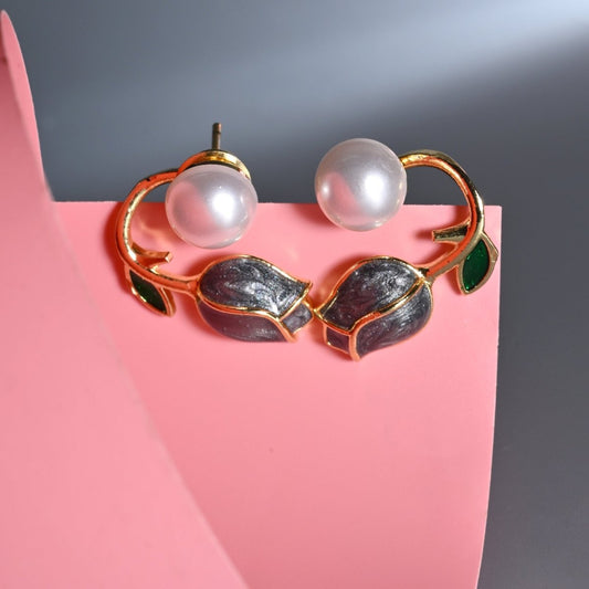 Ocean Rose Petals Gold Plated Earrrings - Opal Touch