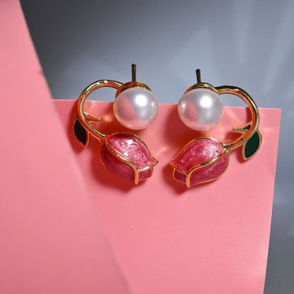 Ocean Rose Petals Gold Plated Earrrings - Opal Touch