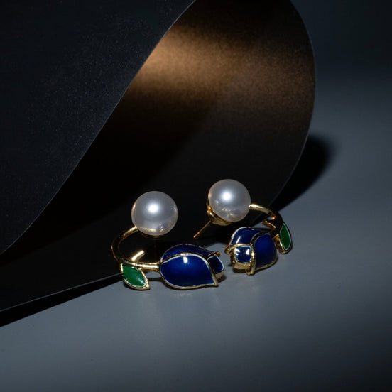 Ocean Rose Petals Gold Plated Earrrings - Opal Touch
