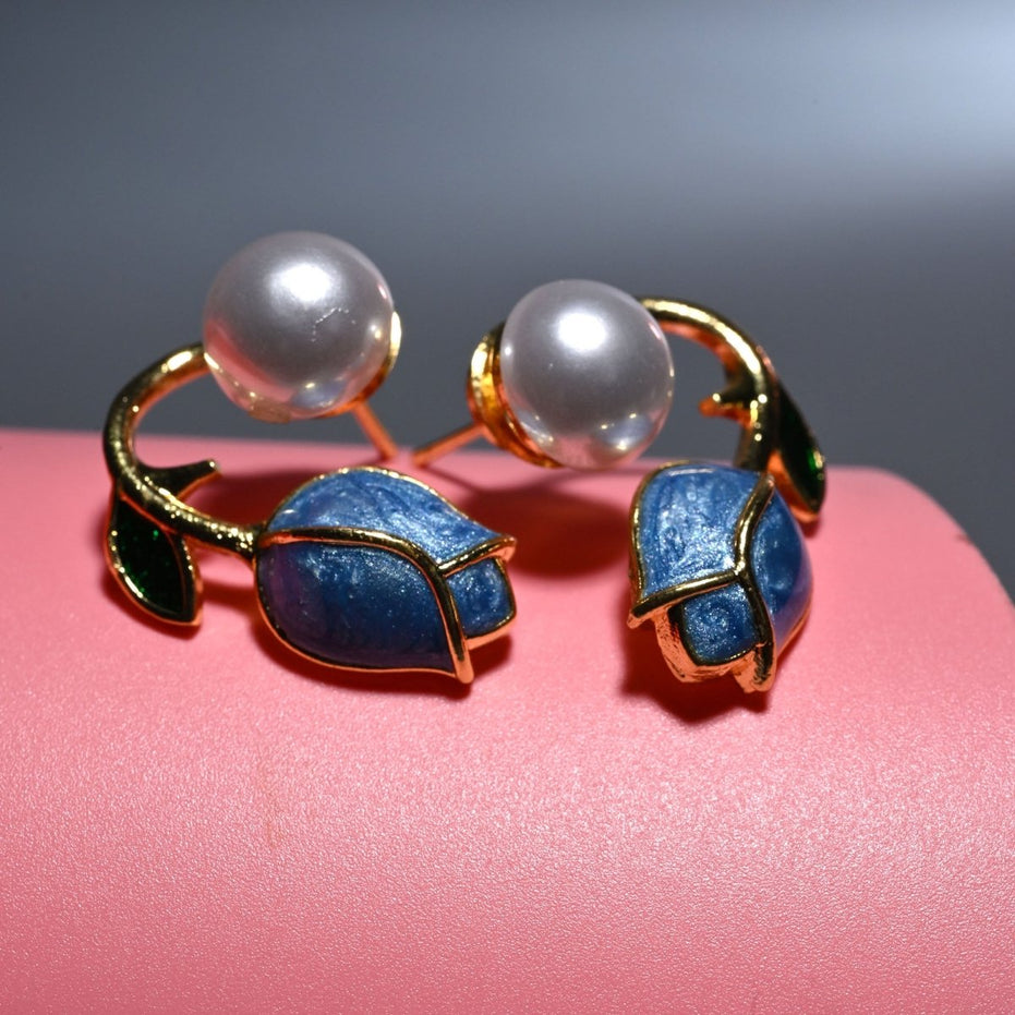 Ocean Rose Petals Gold Plated Earrrings - Opal Touch